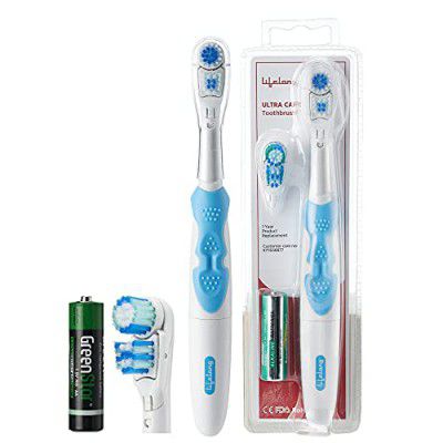 Lifelong Ultra Battery Powered Toothbrush for Adults with Free Clove Dental Care Plan,Replacable Heads - Soft Floss Tip & Spiral Bristles - 3 Smart Cleaning Modes - LLDC45, Blue)