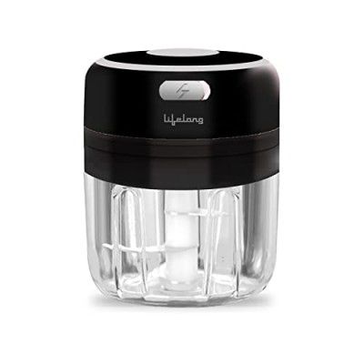 Lifelong USB Rechargeable Wireless Electric Chopper with Stainless Steel Blades for Onion, Garlic, Vegetables, Nuts, Meat - 250 ML (Black) 30 Watts