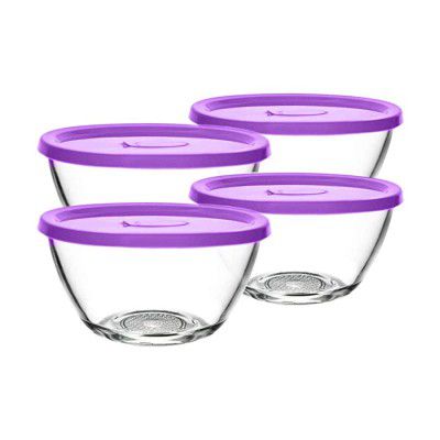 Lifini Glass Random Mixing Bowl with Lid - 435ml, Set of 4, Transparent