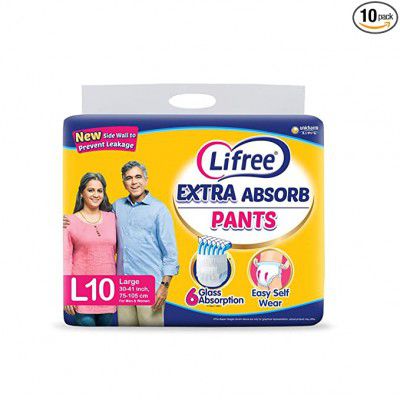 Lifree Extra Absorb Adult Diaper Pants Unisex, Large size 10 Pieces, Waist size (75-100 cm | 30-41 Inches)