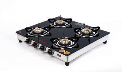 LIGHTFLAME 4 Burner Smart Plus Glass Top Gas Stove, Silver (Automatic)