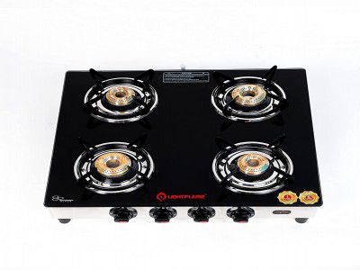 LightFlame 4 Burners Smart Plus Gas Stove Highly Fuel Efficiency Brass Burner