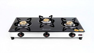 LIGHTFLAME Smart Plus Glass 3 Burner Gas Stove, Silver (Automatic)