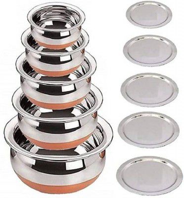 LIMETRO STEEL Copper Base Handi with Lid / Urli Set Cookware Set  (Stainless Steel, 5 - Piece)