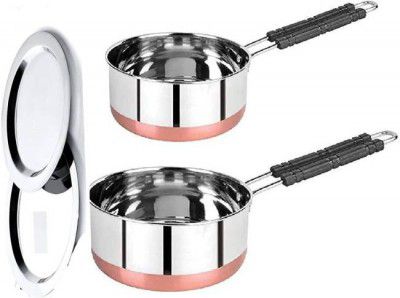 LIMETRO STEEL Flat Bottom Copper Base Induction Saucepan with Lid Induction Bottom Cookware Set  (Steel, 2 - Piece)