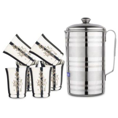 LIMETRO STEEL Laser Print Stainless Steel Jug and Glass Set ( Glasses(G13-6)