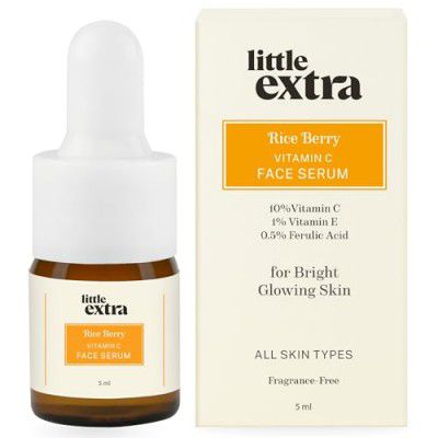 Little Extra 10% Vitamin C Face Serum for Glowing Skin with Black Rice Water, Dark Spot Reduction, Pigmentation, For Dull Skin - 5 ml