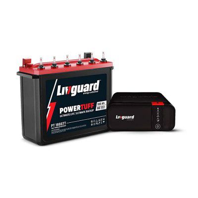 Livguard Inverter and Battery Combo, Inverter with Smart Artificial Intelligence (LGS1100PV 900VA Sinewave Inverter, PT 1666TT 160Ah Tall Tubular Battery)