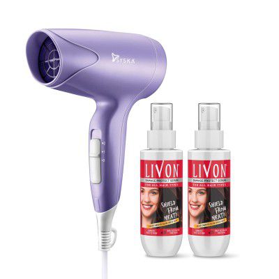 Livon Damage Protect Serum Protection up to 250°C & 2X Less Hair Breakage, 100 ml (Pack of 2) with Syska Hair Dryer