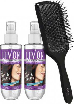 LIVON Hair Serum for Women & Men for Dry and Rough Hair with Vega Hair Brush (200 ml)