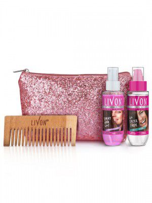 Livon Set of Anti Frizz Serum Spray & Serum - 100 ml Each with Pouch & Neem Comb