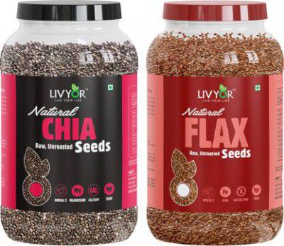 LIVYOR Combo Chia Seeds & Flax Seeds for Weight loss Management- Raw, Protein and Fiber Rich Super Food, Chia Seeds, Brown Flax Seeds  (2 kg, Pack of 2)