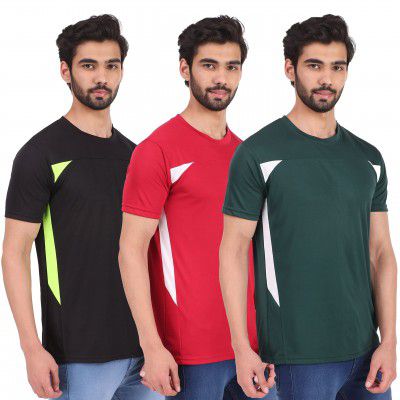 London Hills Men Color Block Round Neck Sports Regular Fit T-Shirt (Pack Of 3)