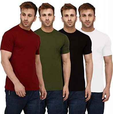 London Hills Solid Men Round Neck Half Sleeve Tshirt | Cotton Blend Regular Fit T-Shirts - Pack Of 4