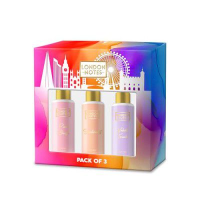 LONDON NOTES BY NEW U Women Pack Of 3 Body Musk Spray Gift Set-150Ml (Velvet Touch,Pinkblush&Sunburst- 50Ml Each)