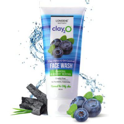 LONGENE Blueberry Charcoal Face Wash for Oil Clear, Bright Even Skin | Powered by 4% Niacinamide & 6 Actives | For All Skin Types | Vegan, 2 x 100mL (pack of 2)