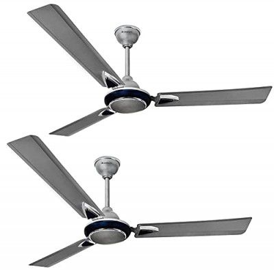 Longway Brezza 1200 mm (48") Anti-dust, 400 RPM, High Speed 3 Blade Ceiling Fan (Silver Blue,Pack of 2)