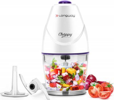 Longway Choppy 400 Watts Electric Vegetable Chopper with Stainless Steel Blades | Chopper, Cutter, Mince, Dice, Whisk Blend | 1 Year Warranty (800 ml, Purple)