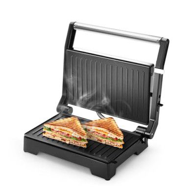 Longway Crisp Master 1000 W Electric Panini Sandwich Maker, Grill & Toaster (Metallic Silver)