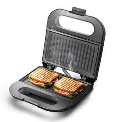 Longway Grilly Pro 850 W Grill Sandwich Maker & Toaster | Non-stick Coating Cast Aluminum Plates (Metallic Silver)