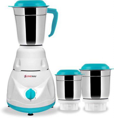 Longway - Pluto 600 Mixer Grinder (3 Jars, White & Blue)