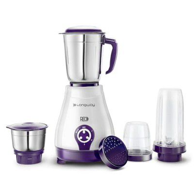 Longway Reo 550 Watt Mixer Grinder with 4 Jars with Powerful Motor | 1 Year Warranty (Purple)