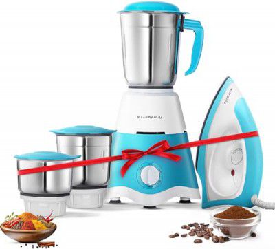 Longway Super Dlx 700 Watt Mixer Grinder with 3 Jars for Grinding, Mixing with Powerful Motor & Kwid 1100 Watt Dry Iron | 1 Year Warranty