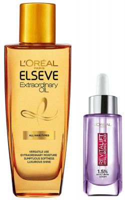 L'Oréal Paris Revitalift 1.5% Hyaluronic Acid Face Serum, 15 ml & L'Oreal Paris Elseve Extraordinary Oil, 30 ml