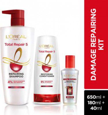 LOréal Paris Total Repair 5 Shampoo 650ml + Conditioner 180ml + Serum 40ml (3 Items in the set)