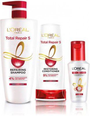 LOréal Paris Total Repair5 Combo with Keratin Shampoo 704ml+ Conditioner 192.5ml+ Serum 40ml (3 Items in the set)