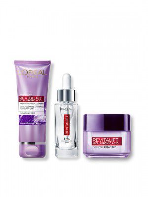 LOreal Paris Revitalift Hyaluronic Acid Face Cleanser, Serum & Plumping Face Cream