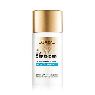 L'Oreal Paris Sunscreen, Non-Greasy, Hydrating Sunscreen With Hyaluronic Acid, UVA & UVB Protection, With SPF 50 PA+++, Moist & Fresh, UV Defender Serum Protector, 50 ml