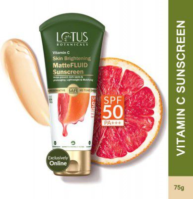 Lotus Botanicals Sunscreen - SPF 50 PA+++ Vitamin C Matte Fluid Sunscreen | Sun Protect & Skin Brightening | SPF 50  (75 g)