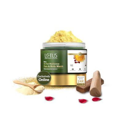 Lotus Botanicals Ubtan De-Tan Radiance Face And Body Mask | Infused with 24K Gold | For Boosting Skin Radiance, Reducing Skin Dullness & Anti-Tanning | 140g