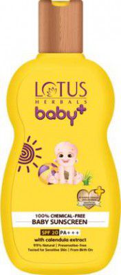 Lotus Herbals Baby+ 100% Chemical-Free Baby Suncreen Spf20 Pa+++ , Preservative Free, Calendula Extracts ,Pediatrician Recommended, (0-5Yrs) - SPF 20 PA+++  (100 g)