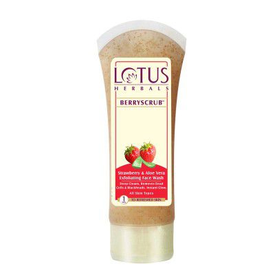 Lotus Herbals Berryscrub Strawberry & Aloe Vera Exfoliating Face Wash | Deep Cleaning | Blackhead Removal | For All Skin Types | 80g