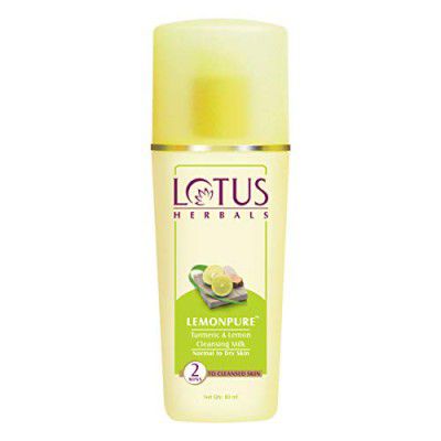 Lotus Herbals Lemonpure Turmeric & Lemon Cleansing Milk | Makeup Remover | For All Skin Types | 80ml