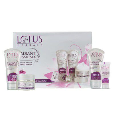 Lotus Herbals Radiant Diamond Cellular Radiance 5 In 1 Facial Kit | With Diamon Dust & Cinnamon | For All Skin Types | 170g