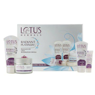 Lotus Herbals Radiant Platinum Cellular Anti-Ageing Facial Kit 5 in 1 Pack | 170g