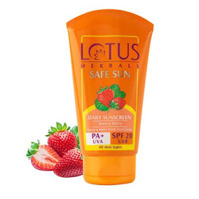 Lotus Herbals Safe Sun Sunscreen Cream - Breezy Berry SPF 20 PA+ Sweat & Waterproof Non-Greasy 50g,White