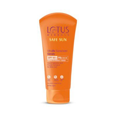 Lotus Herbals UltraRx Sunscreen Serum SPF 60+ PA++++ | No White Cast | No Breakouts | Cica & Hyaluronic | Dermatologically Tested | 75gm