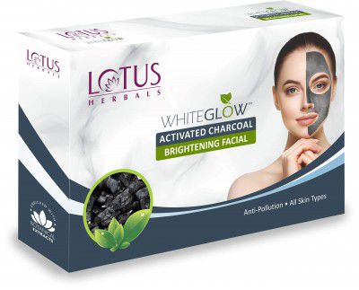 Lotus Herbals WhiteGlow Activated Charcoal Brightening Facial Kit | Tea Tree | Oil Control & Anti Pollution | Salon Grade | All Skin Type | Pack of 4