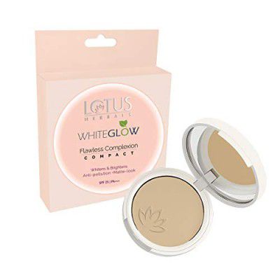 Lotus Herbals Whiteglow Flawless Complexion Compact For All Skin Types - Caramel C3 | Matte Look | Spf 25 | Anti Pollution | 10G (Pack Of 1), Beige