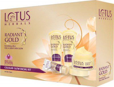 LOTUS Radiant Gold Facial Kit for instant glow with 24K Pure Gold & Papaya,4 easy step (Multiple use)  (4 x 42.5 g)