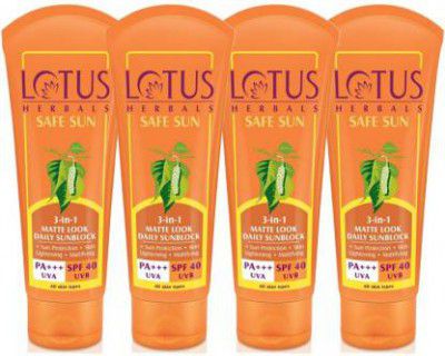 LOTUS Safe Sun 3 In 1 Matte Look Daily Sunblock (100 *4 ) Pack 4 (400 g ) - SPF 40 PA+++  (400 g)