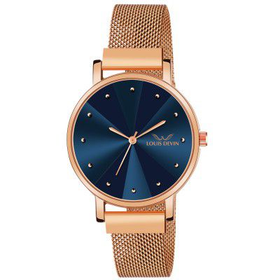 LOUIS DEVIN Rose Gold Plated Mesh Chain Analog Wrist Watch for Women (Blue/Green/Brown/Black Dial) | LD-RG173