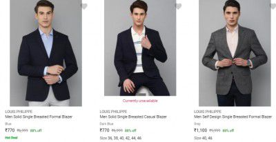 Louis Philippe Mens Readymade Blazers Starts ₹770 | Upto 88% Off