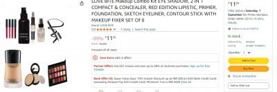 LOVE BITE Makeup Combo Kit EYE SHADOW, 2 IN 1 COMPACT & CONCEALER, RED EDITION LIPISTIC, PRIMER, FOUNDATION, SKETCH EYELINER, CONTOUR STICK WITH MAKEUP FIXER SET Of 8