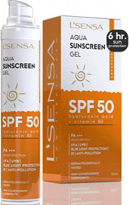 L'SENSA Sunscreen SPF 50 for Oily Skin, Waterproof Sun cream, 1% Hyaluronic Aqua Gel, Free from Oxybenzone, For Oily, Combination & Ace Prone Skin, Make-Up Friendly For Women & Men, 50Gram