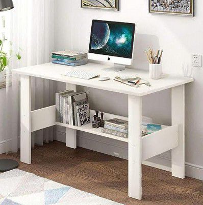 Lukzer Engineered Wood Computer Desk One Tier Shelves Laptop Study Table (ST-004/ White / 90 x 50 x 77 cm)